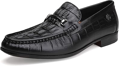 Premium Leather Dress Shoes for Mens, Black Fashion Crocodile Printed Business Slip-on Loafer Shoes for Men