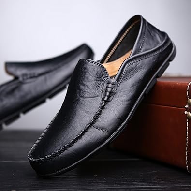 Men's Premium Genuine Leather Casual Slip on Loafers Breathable Driving Shoes Fashion Slipper